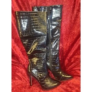 Black Catherine Maladrino Knee High Snake Boots 👢 🐍